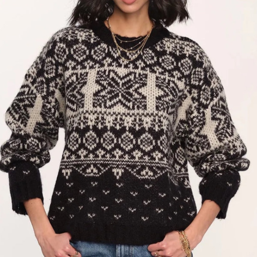 Heartloom Black and Cream Fair Isle Knit Sweater